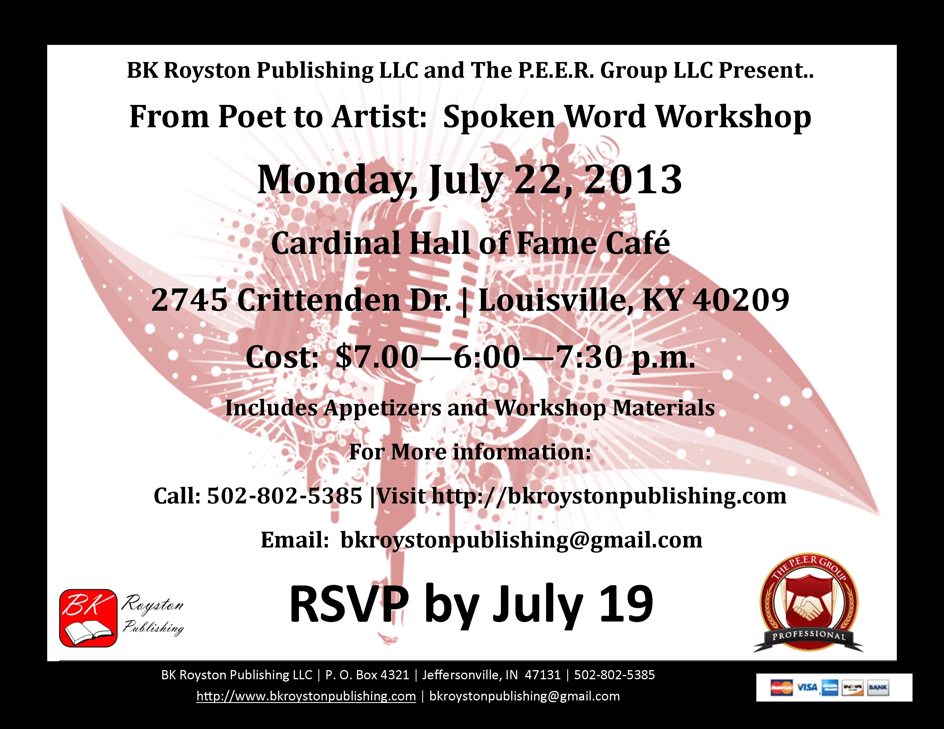 Flyer for July 22nd Spoken Word Workshop